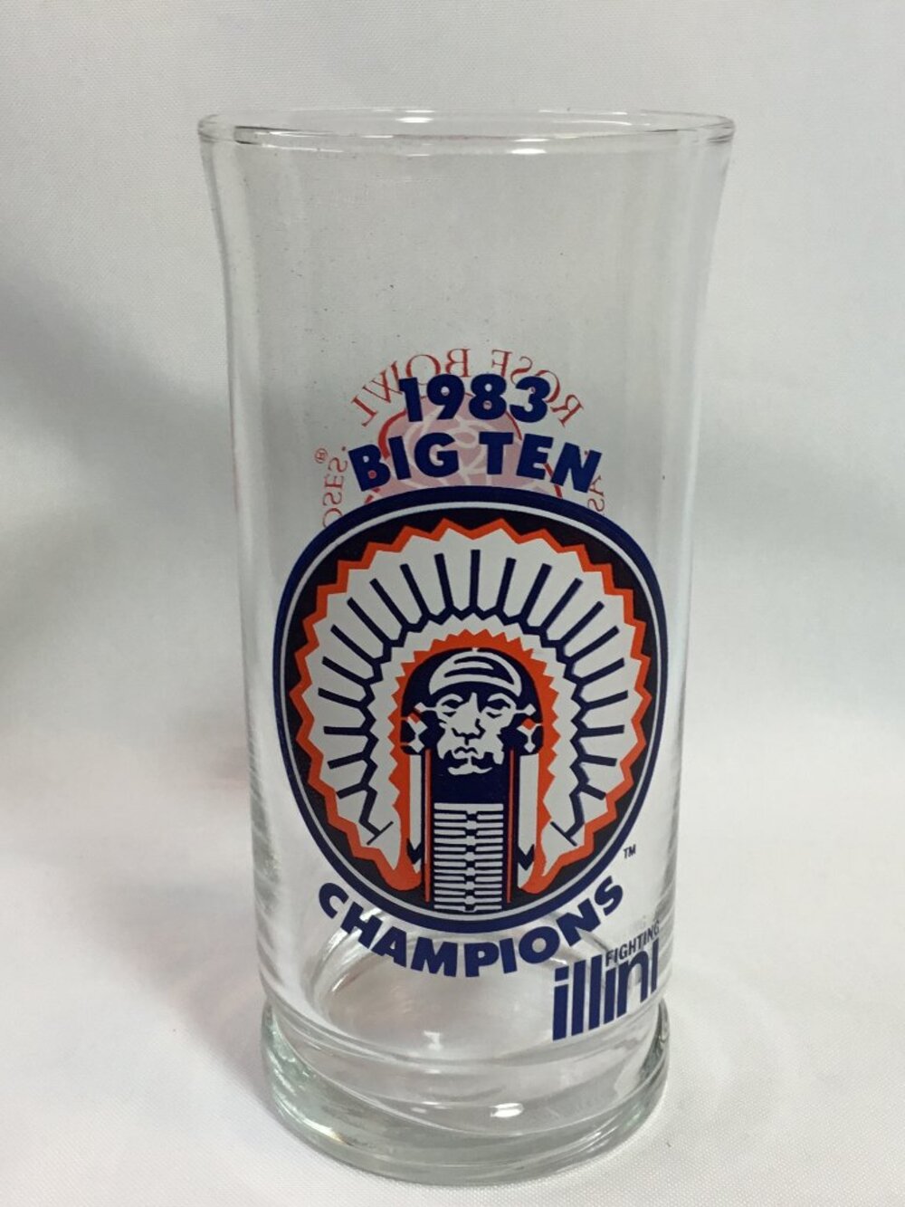 University of Illinois Rose Bowl Champions Glass 1983 CHIEF Fighting ILLINI vtg
